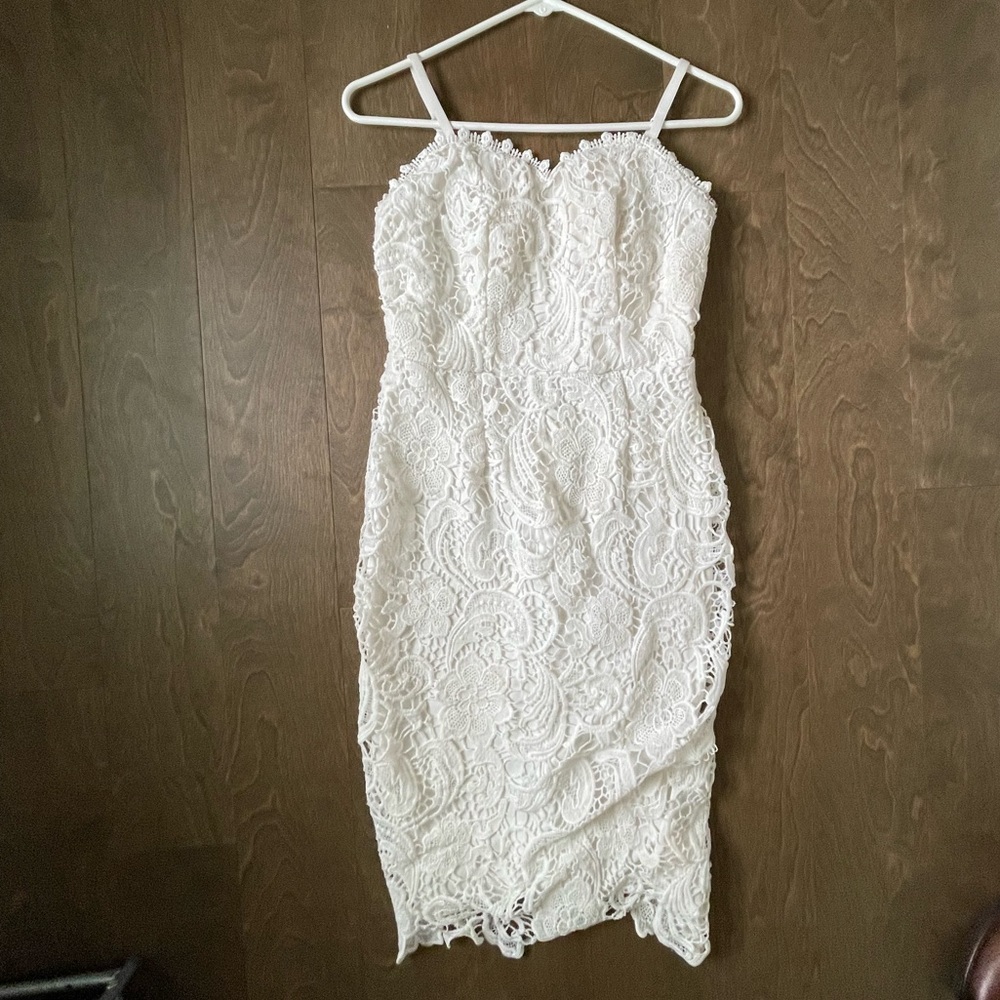 White Crochet Lace MIDI Dress